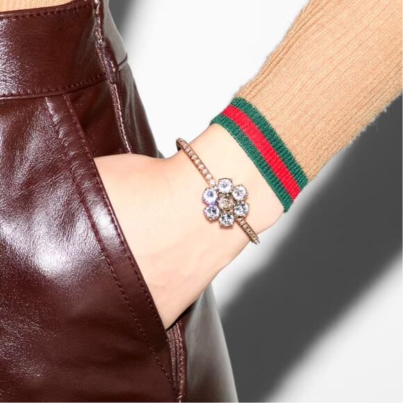 Authentic GUCCI Gold Double G Crystal Rhinestone Bracelet NEW - Picture 4 of 16